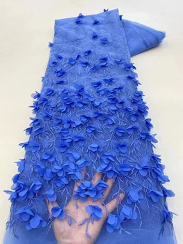 Prabangus afrikietiškas nėrinių audinys 2023 Aukštos kokybės prancūziški 3D gėlių blizgučiai siuvinėjimo karoliukai Tiulio nėrinių audinys vakarėlio suknelei