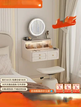 prancūziško kreminio stiliaus pakabinamas stalčius sieninis makiažo stalas mažas butas miegamasis prie lovos pakabinamas stalčius sieninis