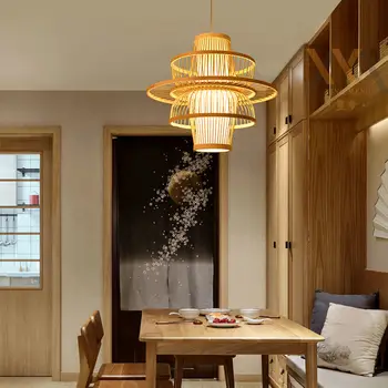 Rankomis austas bambukas Meno apšvietimas Pynimo pakabuko šviestuvas Pinti šviestuvas kinų stiliaus rotango lubų šviestuvas Rankų darbo šviesa