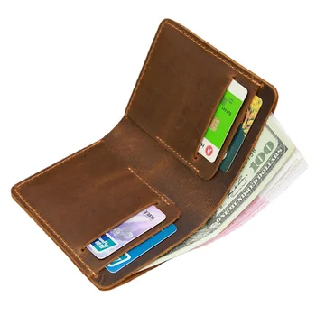 Rankų darbo natūralios odos pašėlęs arklys rankų darbo vyriška piniginė Vintažinis kortelių laikiklis Piniginės dolerio piniginės pinigų segtukas