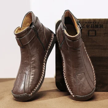Rankų darbo vyriški batai su kailiu Split Leather Žieminiai aulinukai plius 38-48 dydžio laisvalaikio avalynė vyrams Hombres Botas