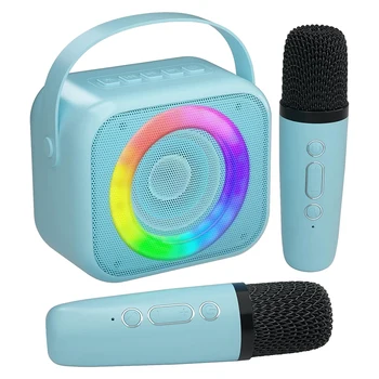 Retail Karaoke Machine, Mini nešiojamas Bluetooth karaokės garsiakalbis su 2 belaidžiais mikrofonais vaikams Suaugusiųjų šeimos namų vakarėlis