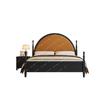 Retro prancūziško amerikietiško stiliaus medžio masyvo lova Juoda 1,5 m 1,8 Pagrindinis miegamasis Dvigulė lova Moderni minkšta komplektinė lova Europietiško stiliaus