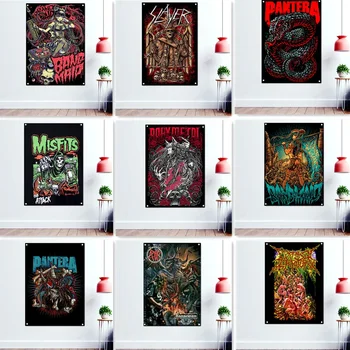 Roko grupė Metalo muzikos reklamjuostė Gobelenas Creepy Dark Death Art Plakatas Siena Kabanti vėliava Freska Pub Bar Man Urvas Sienų dekoro tapyba