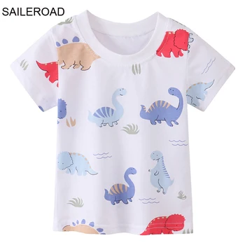 SAILEROAD 2022 Nauji vasaros marškinėliai Medvilniniai animaciniai filmai trumpomis rankovėmis Dinozaurai Marškinėliai Kids Tee Girl Tops Boys Children Clothes