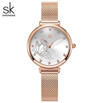 Sheengke Top prabangus kvarcinis rankinis laikrodis moterims Rose Golden Stainless Steel Strap Fashion Casual Ladies Watches Reloj de mujer