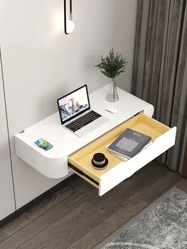 sieninis pakabos kremas Baltas stilius Namų ūkis Mažas butas Pakabinamas stalas Knygų lentyna Medžio masyvo stalas Biuro kompiuteris
