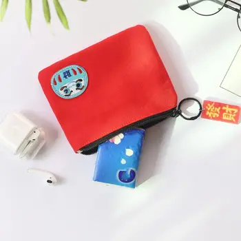 Siuvinėjimo drobė Trumpa moneta Piniginė Piniginė Animacinis filmas Japoniško stiliaus su raktų pakabuku ID Kreditinės kortelės laikiklis Korėjietiško stiliaus pinigų krepšys