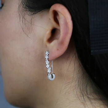Skaidrus kubinis cirkonis Fashion Women Girl Jewelry Micro Pave Multi Piercing CZ Star Safety Pin auskaras