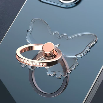 Skaidrus prabangus drugelio piršto žiedas Mobiliojo telefono laikiklis, skirtas iPhone 15 Išmaniojo telefono lipdukų stovas Priedai Sulankstomas palaikymas