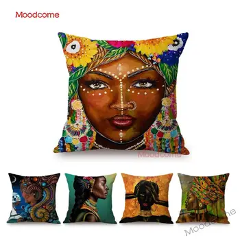 Spalvinga mada Afrikos moteris Komiksai Aliejinė tapyba Menas Sofa Dekoratyvinės pagalvėlės užvalkalas Black Africa Art Fantasy Girl pagalvės užvalkalas