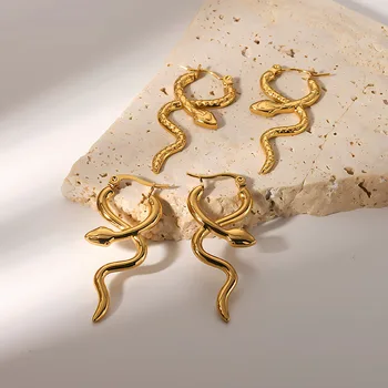 Stilingas unikalus nerūdijančio plieno gyvatė Neįprasti lanko auskarai Pareiškimas Pvd aukso spalvos tekstūra vandeniui atsparus žavesys Papuošalai Moterys