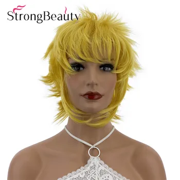 StrongBeauty Trumpas tiesus perukas Moterų plaukai Sintetiniai kepurės kasdienis Cosplay perukas Atsparus karščiui Daug spalvų