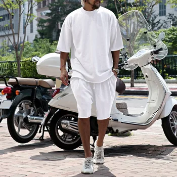 Summer Man Apranga Medvilniniai trumpi komplektai O-kaklas Sportinis kostiumas trumpomis rankovėmis Oversized Casual Sports Hip Hop Kit Vyriški drabužiai 2 dalių kostiumas