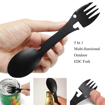 Survival Tools 5 in 1 Camping Multi-functional EDC Kit Practical Fork Knife Spoon Bottle/Can Atidarytuvas