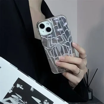 Telefono dėklas, skirtas iPhone 13 14 15 Pro Promax, skirtas iPhone galvanizuotam dangteliui Luxury Spider 3D Silver Soft Shell Tide Cartoo