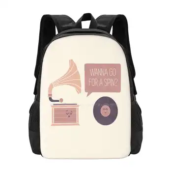 The Player Teen College Student Backpack Pattern Design Bags Music Funny Record Vintage Vinyl Retro Cute Teo Zirinis