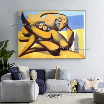 The Top Picasso Art Blue Brown Yellow Black Modern Handpainted Abstrat Oil Painting Canvas Home Decor Wall Picture Coffee Cafe