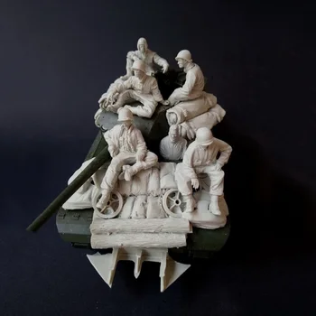 Unassambled 1/35 šiuolaikinę įgulą sudaro 6 žmogaus ir smėlio maišo Dervos figūriniai miniatiūriniai modelių rinkiniai Nedažyti