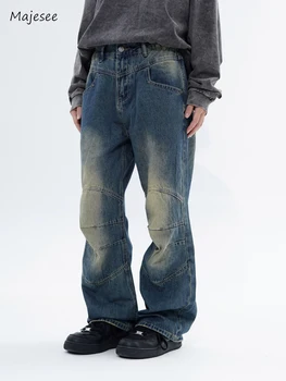 Unisex Džinsai Vyrai Viso ilgio Japoniškas stilius Laisva Plati koja Pavasaris Ruduo Aukštas juosmuo Daily Hip Hop Moto Kelnės Dailiai skalbtos