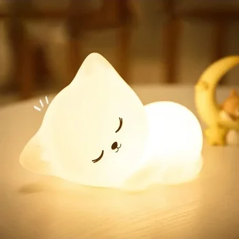 USB Įkraunama vaikų kūdikių grindų lempa minkšta silikoninė katė Septynių spalvų LED naktiniai žibintai Kūrybinė animacinių filmų kambario dekoro lemputė