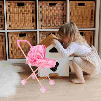 Vaikai naudoja mažą vežimėlį Kūdikių vežimėlis Simuliacinis lėlės Vežimėlis Žaislinis vežimėlis Apsimestinis Žaislinis