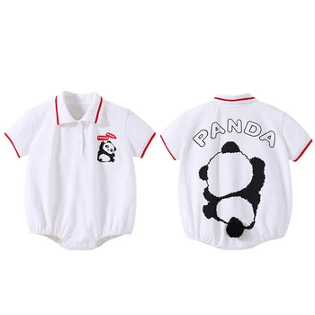 Vasaros kūdikių drabužiai Naujagimiai Mergaitės Berniukai Smėlinukas Kawaii Panda Baby Romper Polo Kaklas Medvilnės animacinis filmas Onesie Mažylis Kūdikių drabužiai