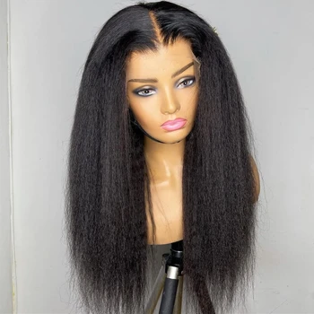 VIAGIRL Kinky Straight Wig Black Color Yaki Straight 13x6 HD Nėrinių priekiniai perukai moterims 4x4 nėriniai 13x4 nėrinių priekinis perukas Žmogaus plaukai
