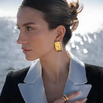 Vintažiniai geometriniai tuščiavidurio nerūdijančio plieno lankų auskarai moterims Individualizuoti stilingi madingi papuošalai kasdieniam dėvėjimui
