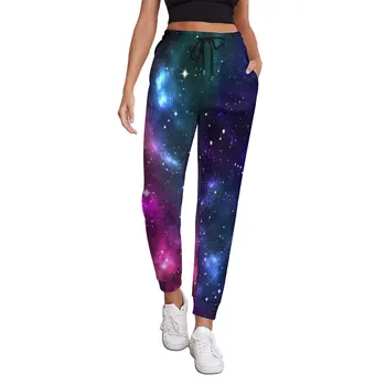 Violetinės mėlynos galaktikos ūko jogger kelnės Moteriškos Stardust Graphic Street Wear sportinės kelnės Pavasario retro individualizuotos kelnės Didelis dydis 3XL