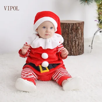 VIPOL Vaikų Kalėdų Senelio vientisi drabužiai kūdikiams Berniukai ir mergaitės su skrybėlėmis Kalėdiniai drabužiai Raudoni kalėdiniai kūdikių drabužiai