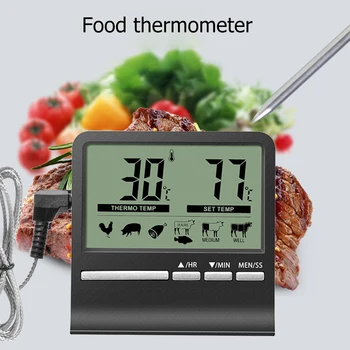 Virtuvės skaitmeninis virimo termometras Mėsos maisto temperatūros testeris orkaitės BBQ grotelių laikmačio funkcijai su zondo mėsos šilumos matuokliu
