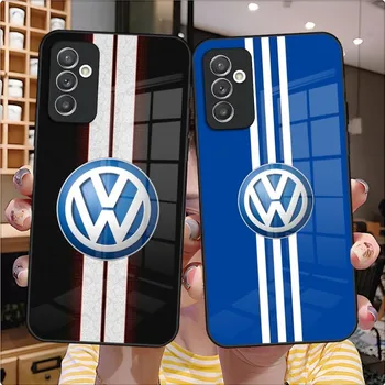 Volkswagens automobilio logotipo telefono dėklo stiklo dizainas Samsung A54 A51 A52 A21 A71 A20 A14 A12 A22 A40 A32 A72 A30 A34 Galiniai dangteliai