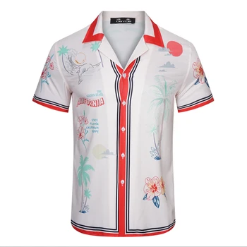 Vyriški medvilniniai marškinėliai Havajų paplūdimio stilius Spausdinti Trumpomis rankovėmis Camisas Masculina Casual Slim Fit Vyriški verslo marškiniai 101664