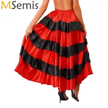 WomensSpain Flamenko šokių sijonas Pakopiniai raukiniai Platus Hemline Pramoginiai šokiai Sijonai Klasikinis Big Swing Ispaniškas ilgas sijonas