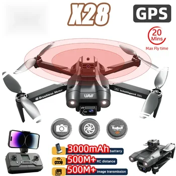 X28 Profesionalus 360 kliūčių vengimas Bešepetėlinis variklis GPS dronas su HD dviguba kamera WIFI FPV RC Quadcopter Dron žaislai