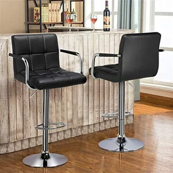 Yaheetech 4vnt Reguliuojamos baro kėdės Virtuvės prekystalio barai Baro / prekystalio aukščio kėdės PU odinis porankis, juodas