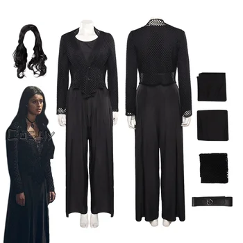 Yennefer Cosplay kostiuminiai marškiniai Kelnės Juodas paltas Apranga suaugusioms moterims Merginos Helovino karnavalo vakarėlis Puošnūs vaidmenų kostiumų drabužiai