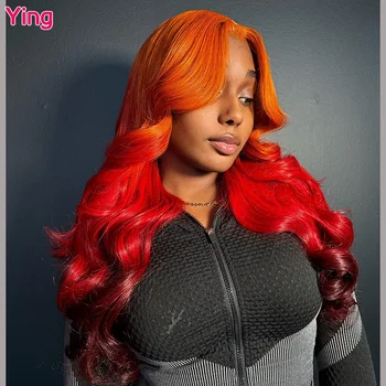 Ying Orange Red Brown Brazilijos 13x6 skaidrus nėriniuotas priekinis perukas su kūdikių plaukais 200% Body Wave 13x4 nėrinių priekinis perukas