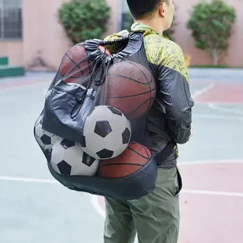 Ypač didelis sportinio kamuolio krepšys su reguliuojamu peties dirželiu Didelės talpos krepšinis Futbolo kamuolio traukiamoji virvelė Tinklinis krepšys