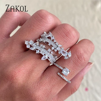 ZAKOL Prabangūs Mutilcolor kubiniai cirkonio sužadėtuvių žiedai moterims Shinny Crystal Bankquet Ring INS stiliaus vakarėlių papuošalai