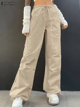 ZANZEA Casual Cargo Pants 2023 Fashion Women Streetwear Pockets Jogger Pants Loose Locker Waisted Long Kelnės Pantalon