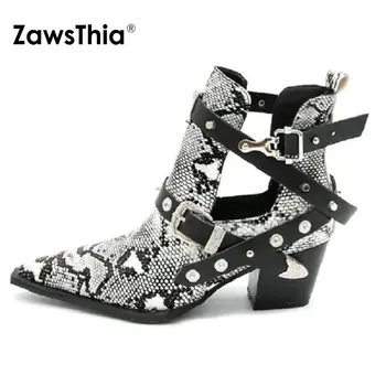 ZawsThia 2022 pavasario rudens gyvatės odos atspaudas PU moteriški batai gotikiniai punk stilingi moteriški batai moteriški batai smeigės kniedės jojimo batai