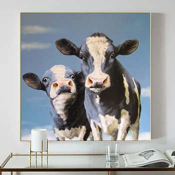 Šiaurės šalių aliejinė tapyba, atspausdinta ant drobės Gyvūnų plakatai ir atspaudai Abstraktus karvės sienos paveikslas Paveikslas gyvenamajam kambariui Cuadros namų dekoras