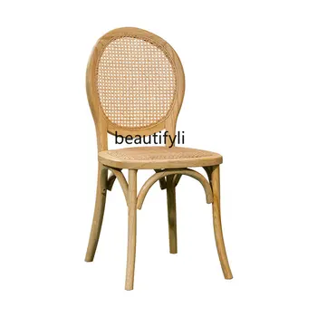 Šiaurės šalių medžio masyvo valgomojo kėdė su atlošu Modernus paprastas Namas Vienvietis retro miegamasis Balkonas Restoranas Rotango kėdės baldai