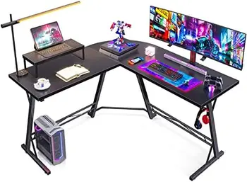 Žaidimų stalas L formos kompiuterio stalas, kampinis stalas namų biurui su monitoriaus stovu 58