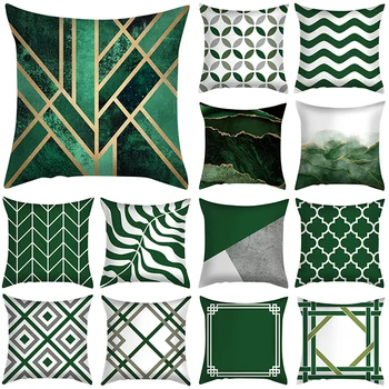 Žalias pagalvės užvalkalasGeometrinis pagalvės užvalkalas Kvadratinis pagalvės dėklas Patchwork Poliesterio sofos pagalvės užvalkalas Juosmens dekoras