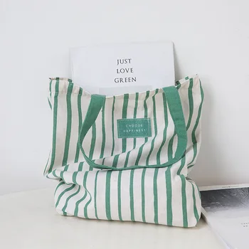 Žalios spalvos pirkinių krepšys Drobė Pečių krepšys Miela moteris Harajuku Tote Pirkėjo krepšys Pirkinių krepšys