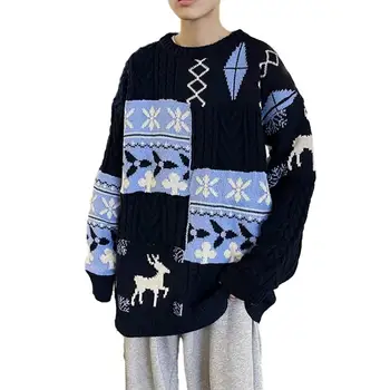 Žieminis megztinis Kalėdinis stilius Colorblock Briedis Snaigės megztinis Jaukus storas megztinis Megztinis Vyrų rudens/žiemos spinta Nauja