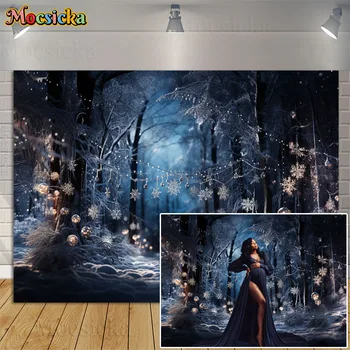 Žiemos užšalusio sniego scenos fonas Vaikai Aldult portretinė fotografija Photocall Forest Wonderland fonai Foto studijos dekoras